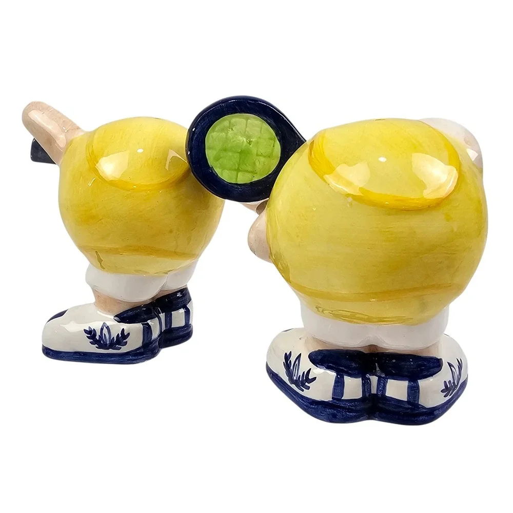 Vintage Anthropomorphic Tennis Ball Salt and Pepper Shakers Set Ceramic Novelty‎